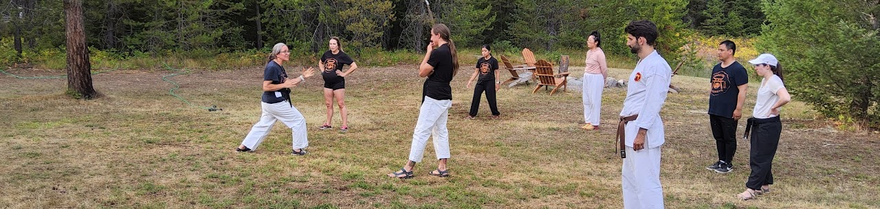 Students training outdoors in a group